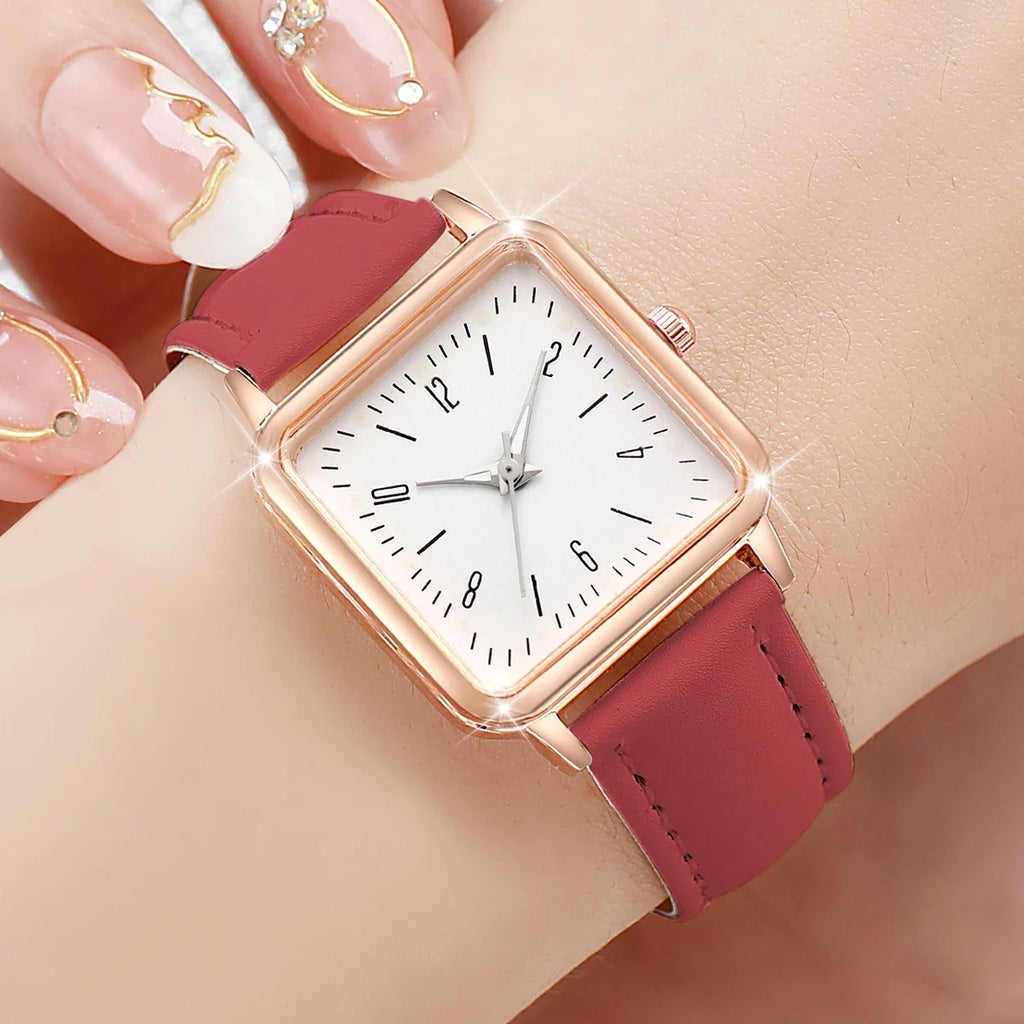 Women's Square Quartz Watch – Casual Leather Band Women's Quartz Watch Qme