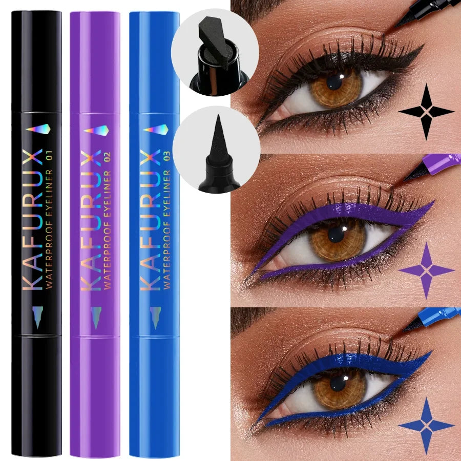 Double Head Star Stamp Waterproof Eyeliner Pen – 3 Colors Stamp Eyeliner Pen Qme
