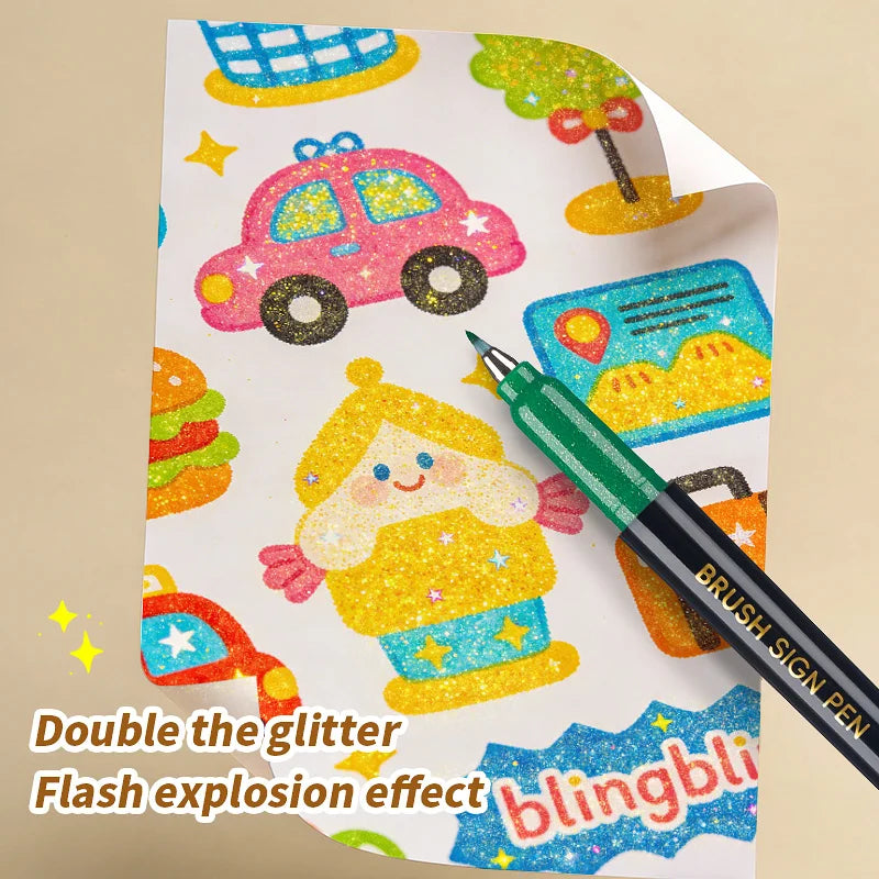 Glitter Calligraphy Markers – 6-Piece Fluorescent Drawing Pen Set Calligraphy Marker Set Qme
