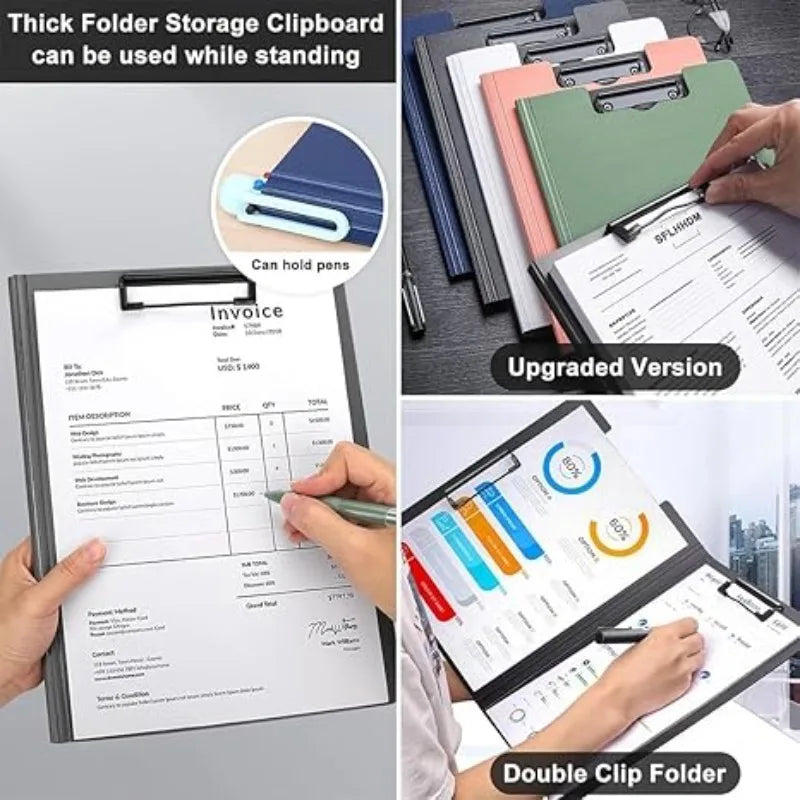 A4 Foldable Clipboard 360° Double Metal Clips & Pen Holder Foldable Clipboard Qme