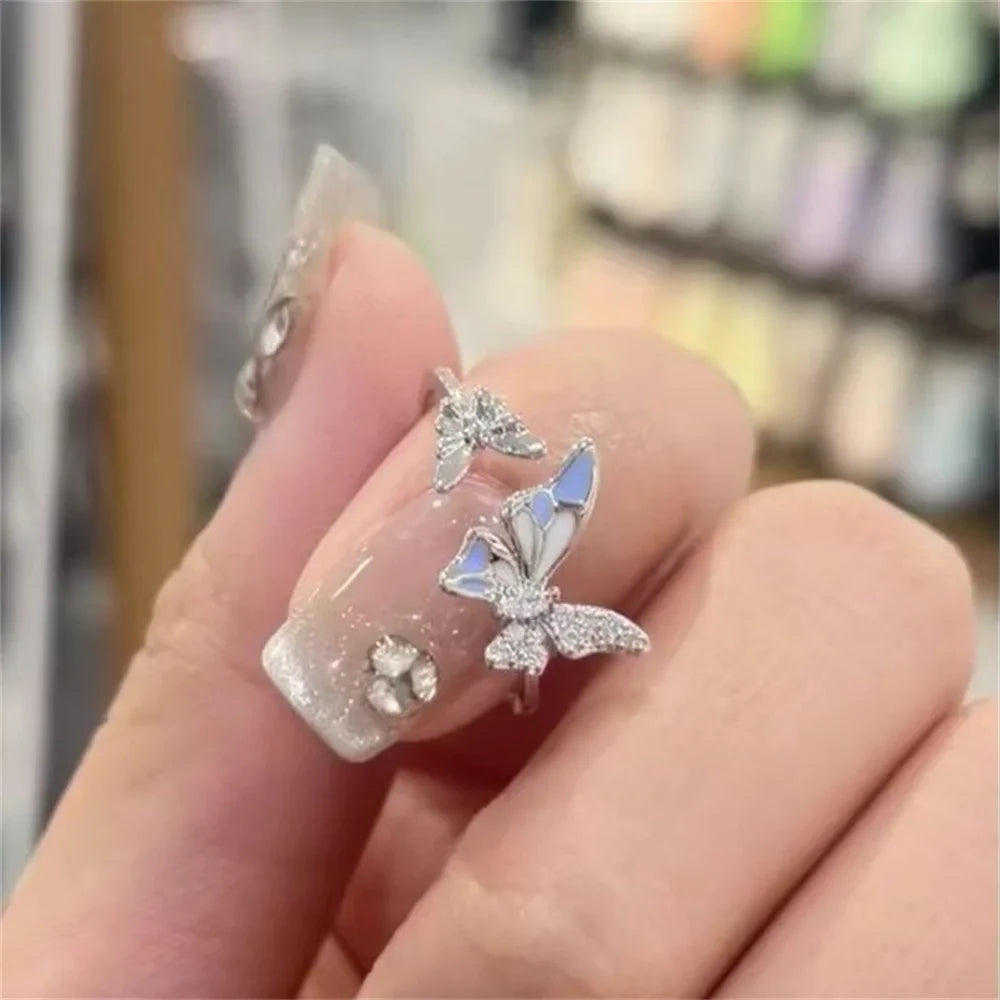 Blue Double Butterfly Open Ring – Vintage Fairy Style Butterfly Open Ring Qme