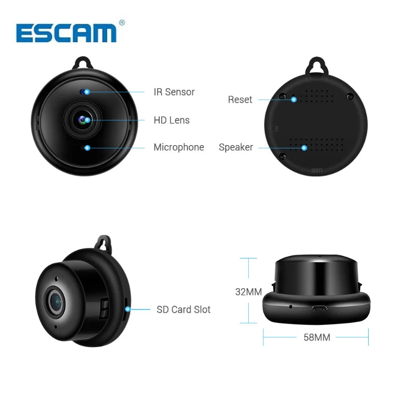 Escam V380 Mini 1080P WiFi Indoor Camera with Night Vision WiFi Security Camera Qme