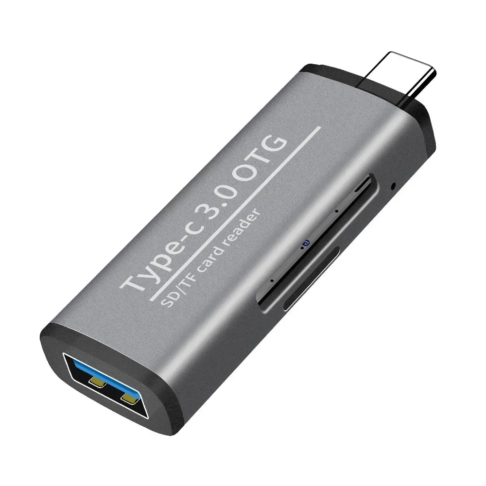 USB-C OTG Card Reader USB 3.0 & TF Slot – Aluminum Alloy OTG Card Reader Qme TYPE-C3.1 gray