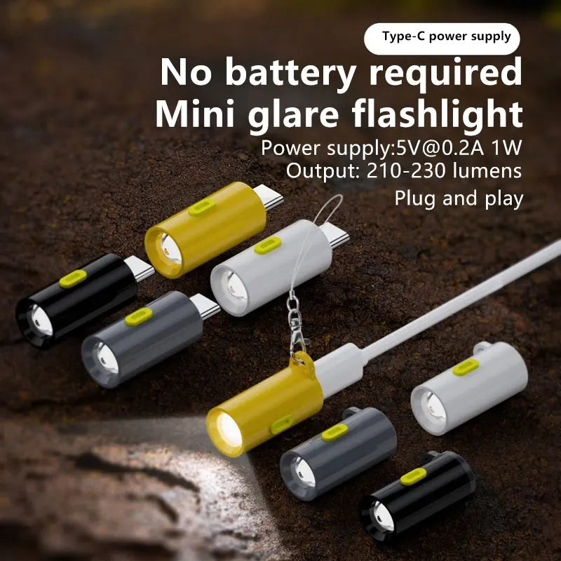 Type-C LED Mini Flashlight – Portable USB-C Pocket Torch LED Pocket Flashlight Qst