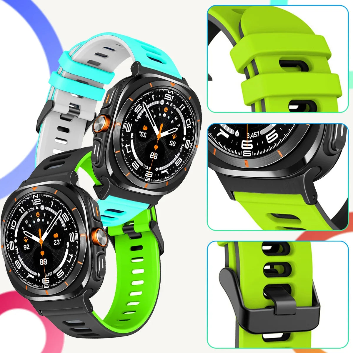 Silicone Sport Band for Samsung Galaxy Watch 7 Ultra | No Gaps Silicone Watch Band Qme