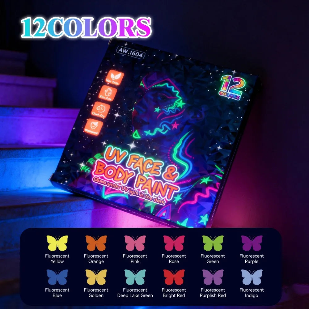 Luminous Face Paint Pens – 8, 12 & 18 Color Glow Sets Face Paint Pen Set Qme