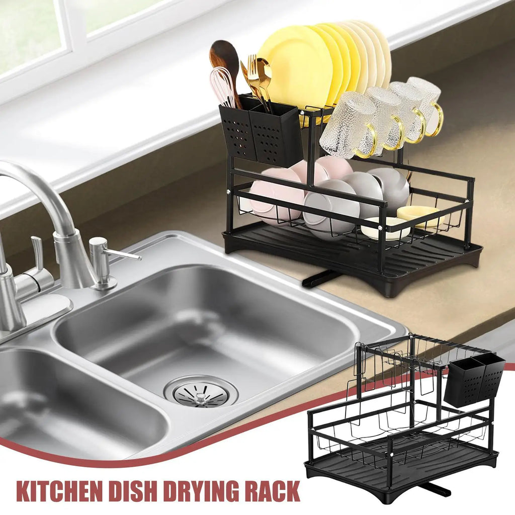 2-Tier Dish Drying Rack | Plate & Pot Lid Drainer Organizer Dish Drying Rack Qme