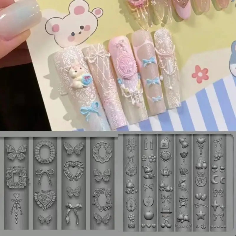 3D Silicone Nail Art Mold – Bow Heart Butterfly Rabbit DIY Nail Art Mold Qst C