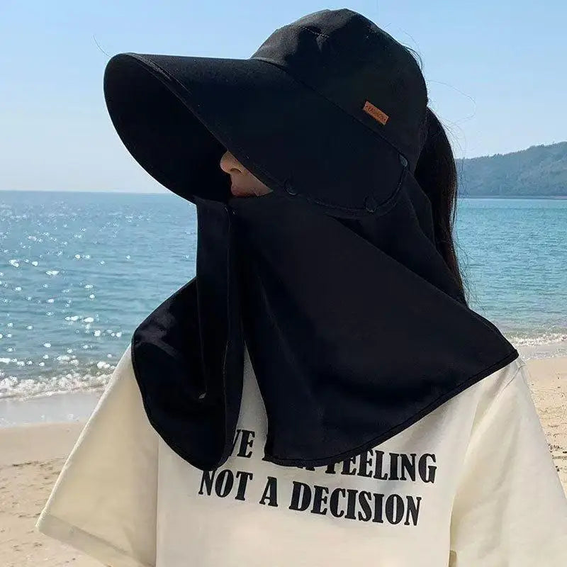 Women's Wide-Brim UV Sun Hat with Detachable Neck Shawl Sun Visor Hat Qst A1