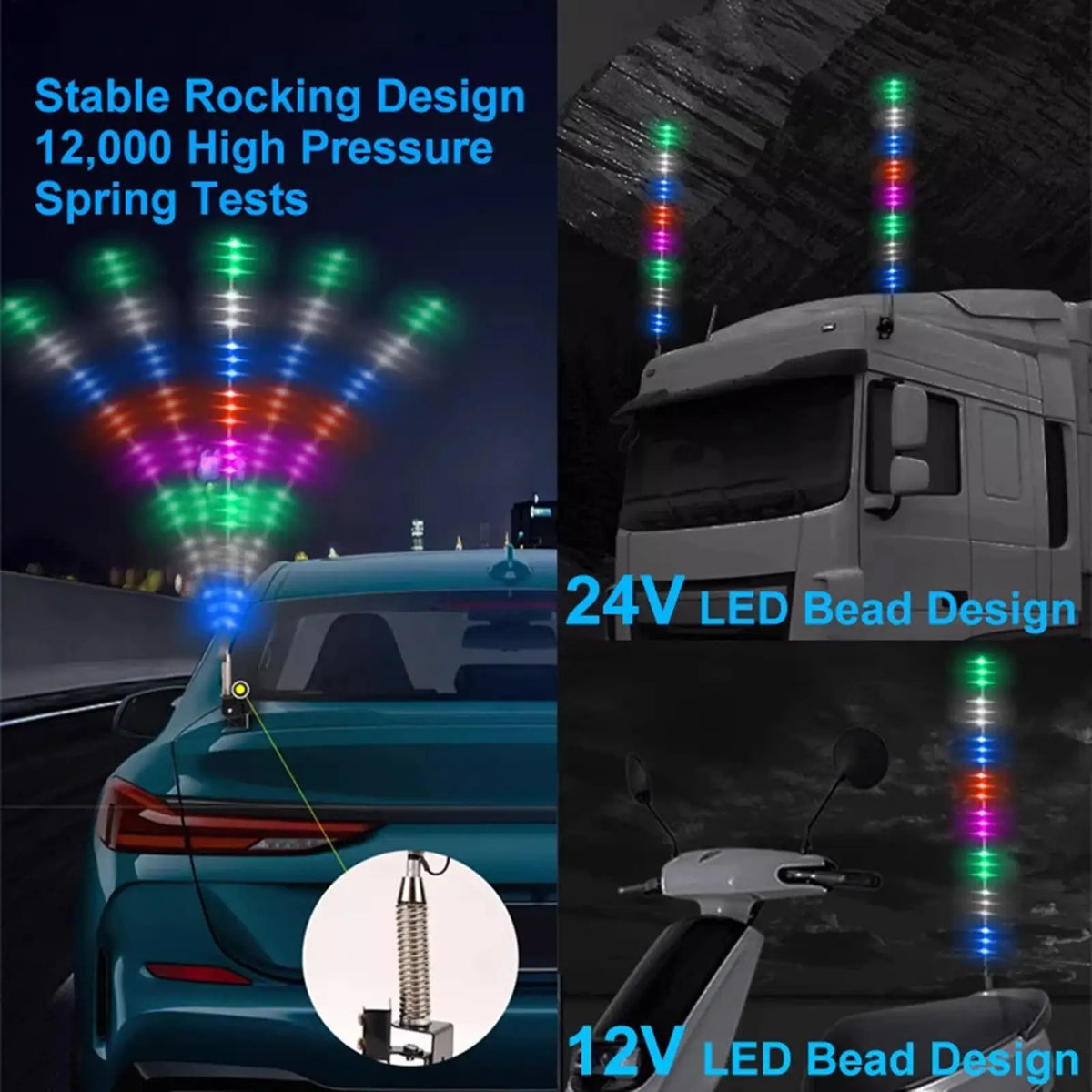 RGB Antenna Flash Light – Waterproof LED Car Light 12-24V RGB Car Antenna Light Qme