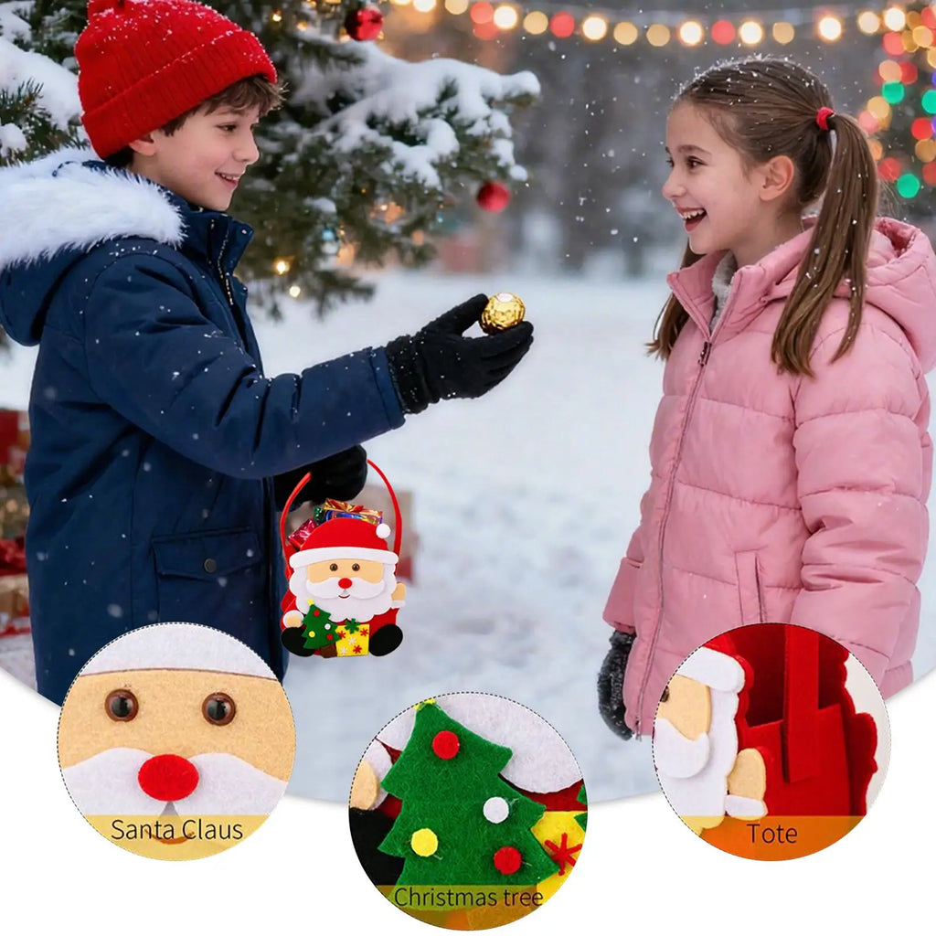 Christmas Party Favor Bags with Handle – Set of 3 Fabric Baskets Holiday Favor Bags Qme