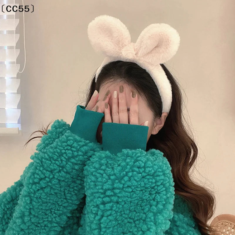 Plush Rabbit Ears Headband – Faux Fur Hair Hoop for Women Plush Hair Headband Qst