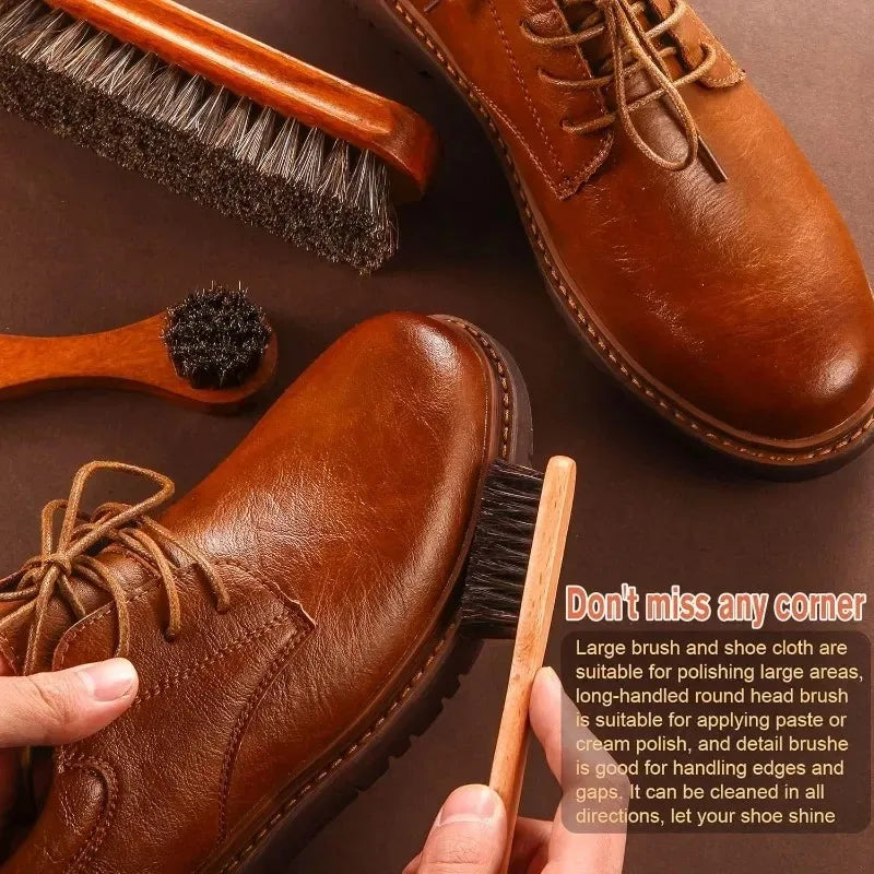 Horsehair Shoe Polish Brush & Dauber Applicator Set Shoe Care Brush Set Qme