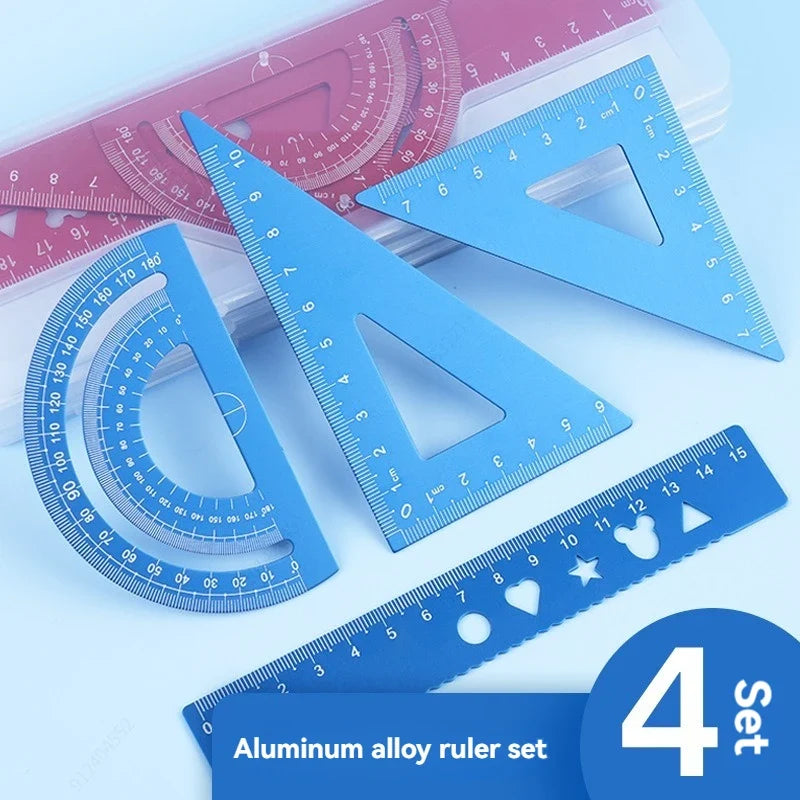 4-in-1 Aluminum Alloy Multifunctional Drawing Ruler Set Drawing Ruler Set Qme
