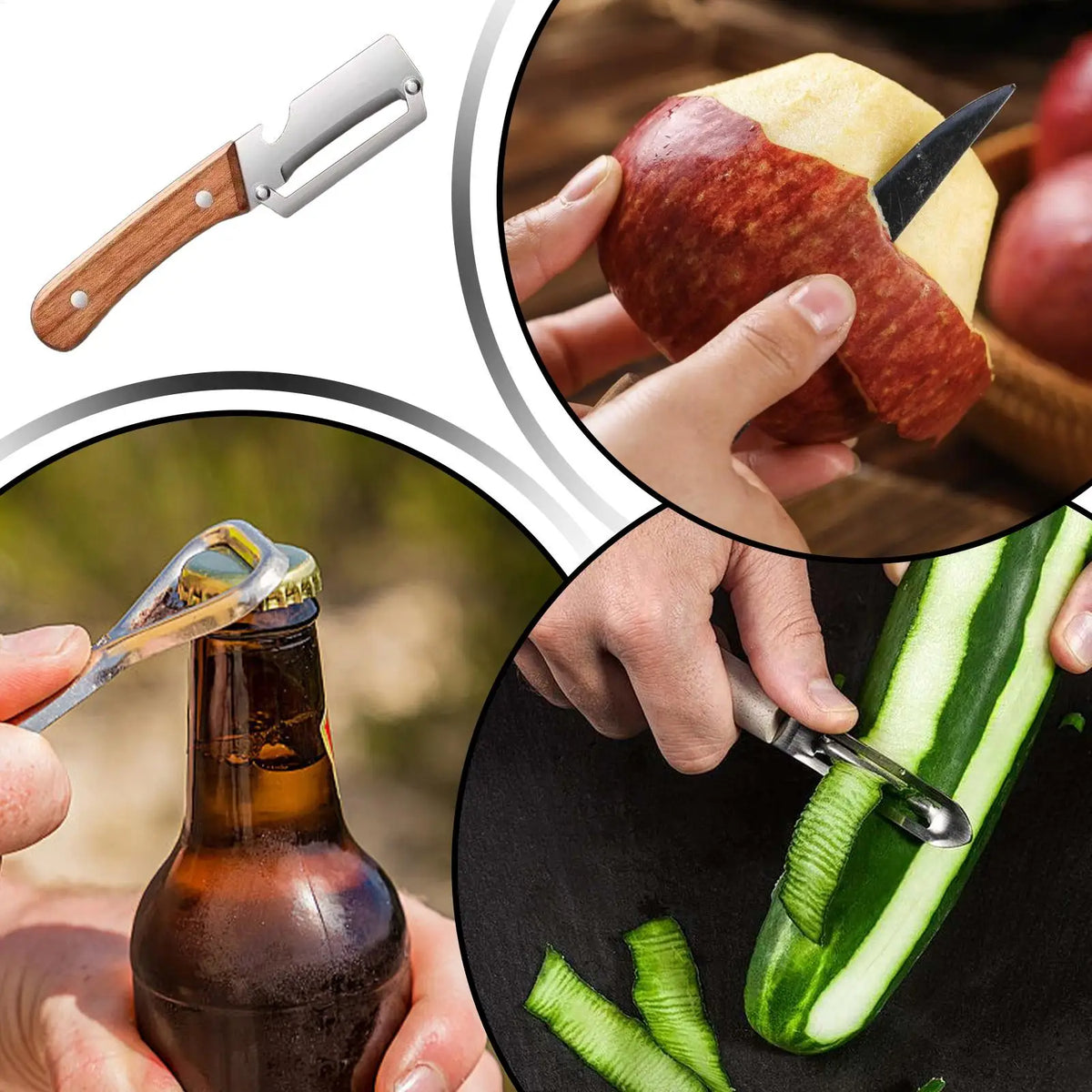 Vegetable & Fruit Peeler Wooden Handle + Bottle Opener | Qme Vegetable Peeler Qme