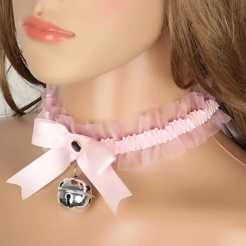 Lace Bow Knot Bell Choker Necklace | Cute Aesthetic Collar Choker Necklace Qme