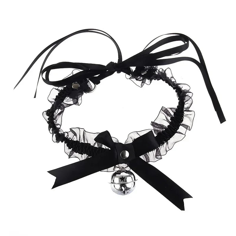 Lace Bow Knot Bell Choker Necklace | Cute Aesthetic Collar Choker Necklace Qme