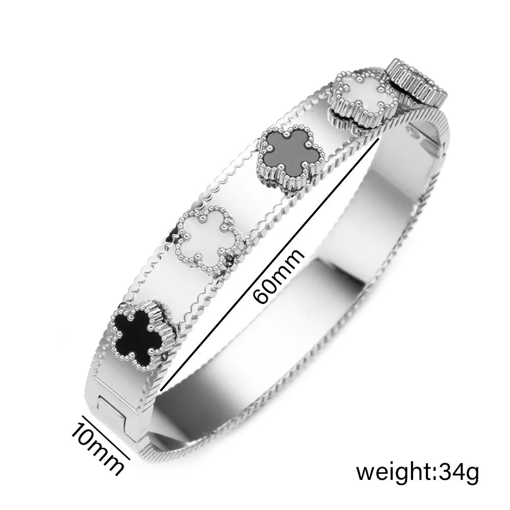 Five-Leaf Flower Stainless Steel Bracelet Bangle | Gold Silver Bracelet Bangle Qme Silver 1
