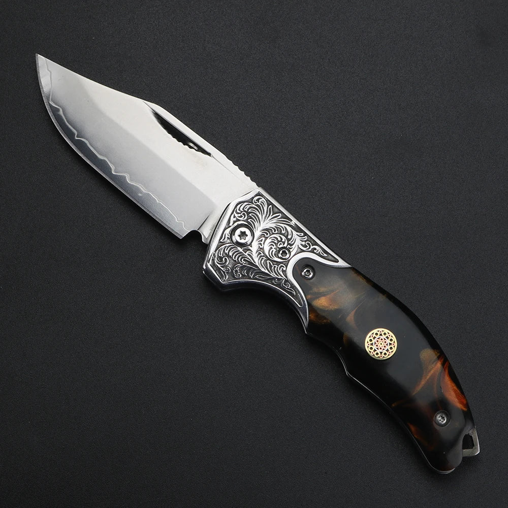 XUANFENG X61 Damascus Steel Folding Knife – Camping Outdoor Folding Knife Qst