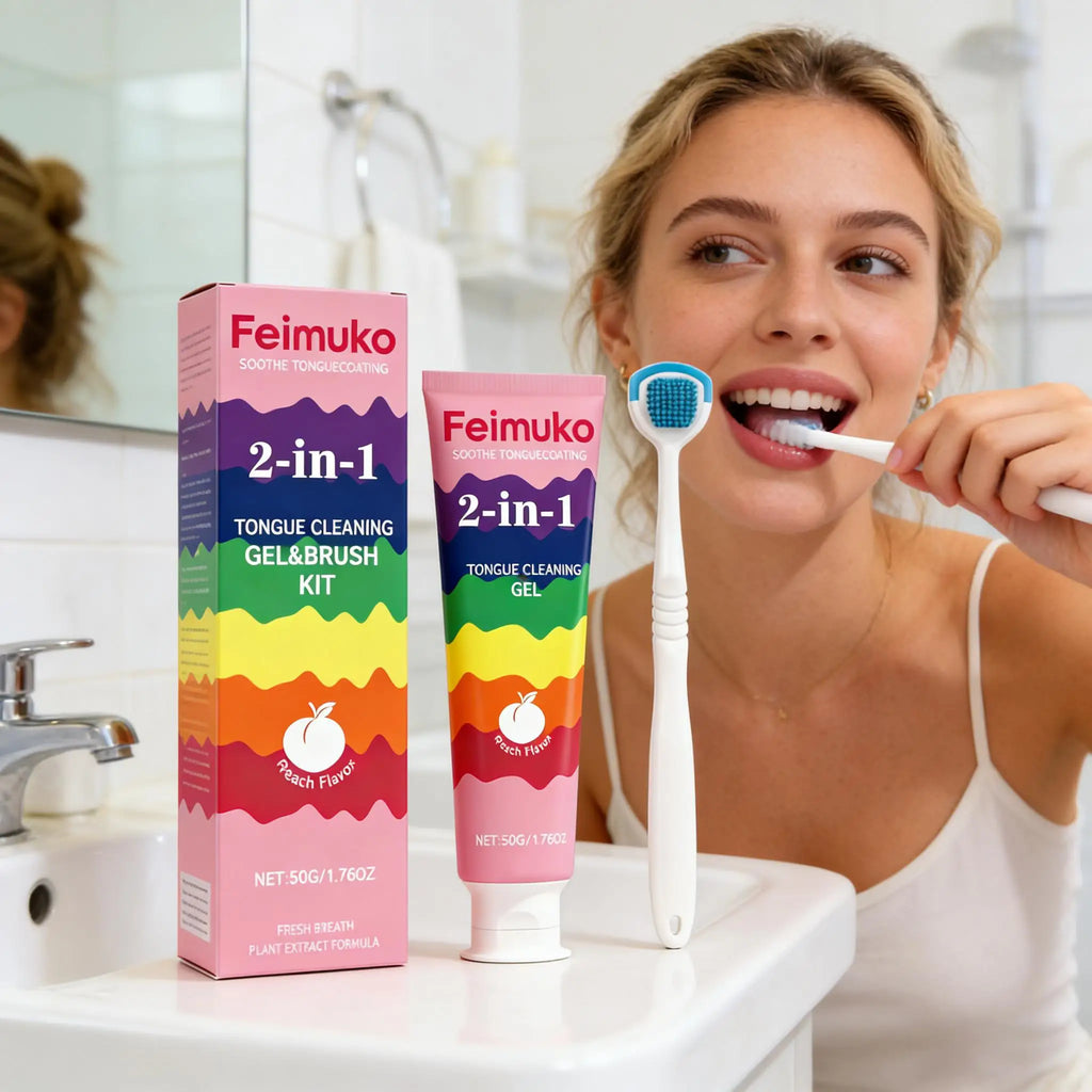 Tongue Coating Cleaning Gel & Scraper Set | Fresh Breath Tongue Cleaning Set Qme