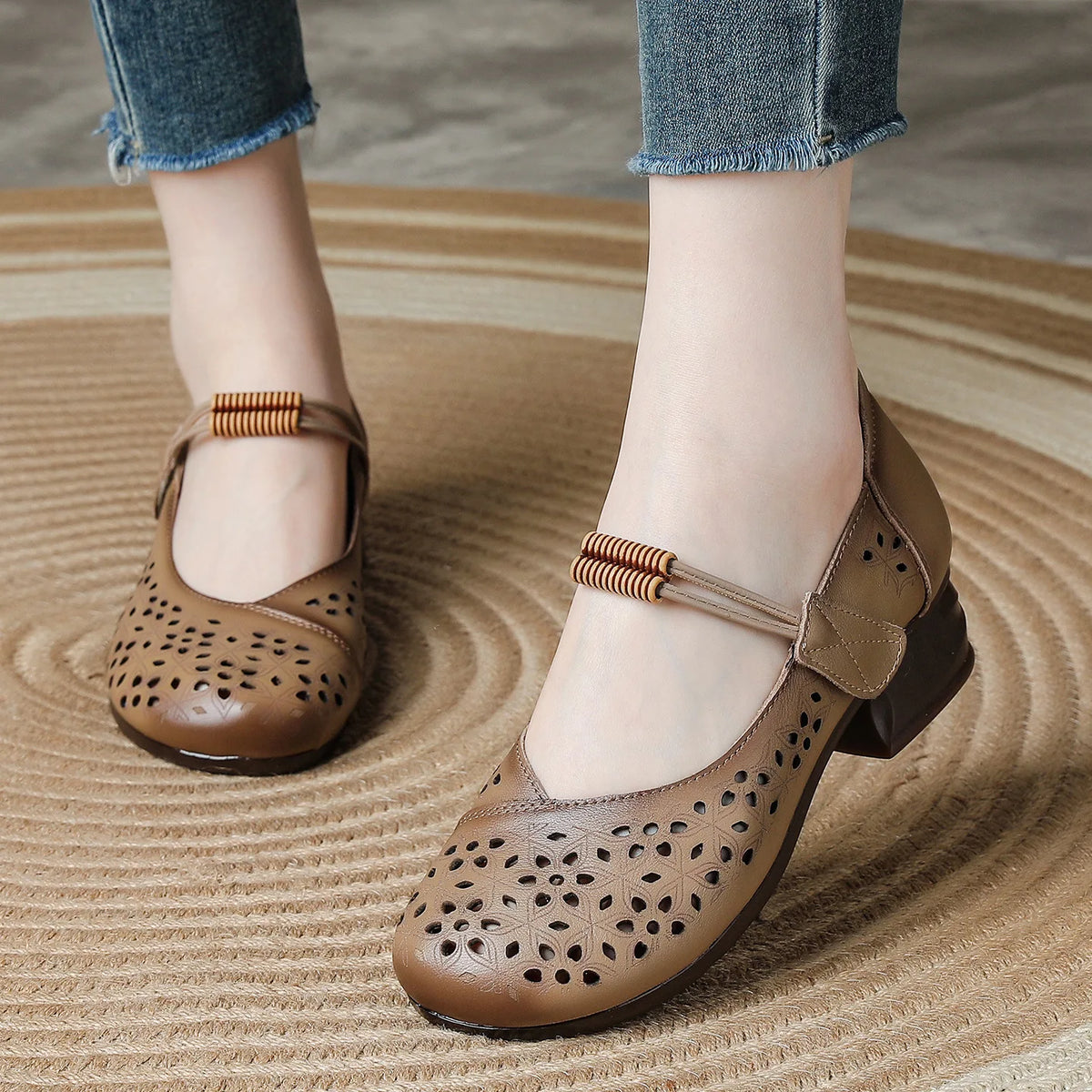 Women's Mary Jane Block Heel Sandals – Retro Buckle Casual Shoes Block Heel Sandals Qst