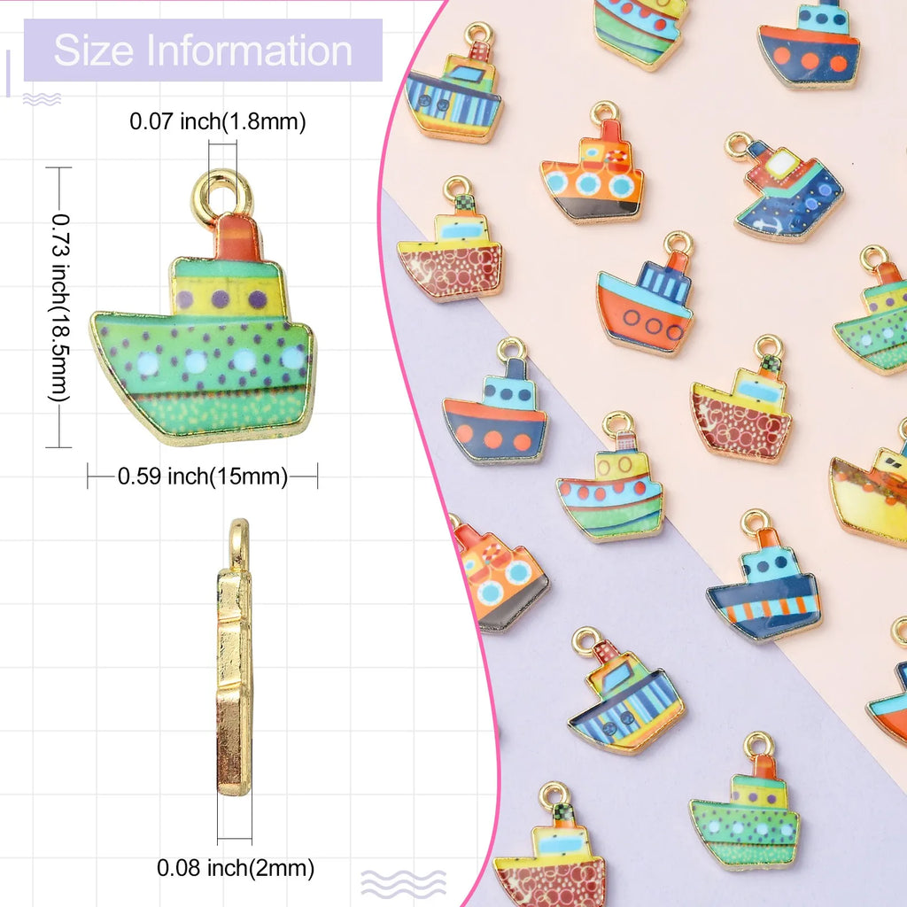 PandaHall 30pcs Nautical Ship Enamel Charms Set – 10 Styles Enamel Jewelry Charms Qme