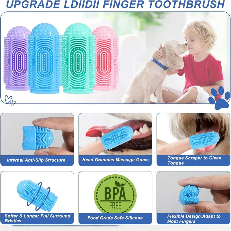 4-Piece Dog & Cat Toothbrush Set | Pet Teeth Cleaning Kit Pet Toothbrush Set Qme