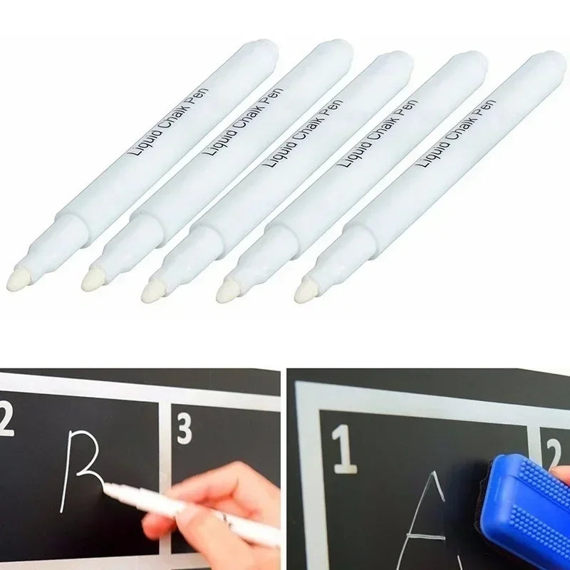 5-Pack White Liquid Chalk Markers – Dust-Free & Erasable Liquid Chalk Markers Qme