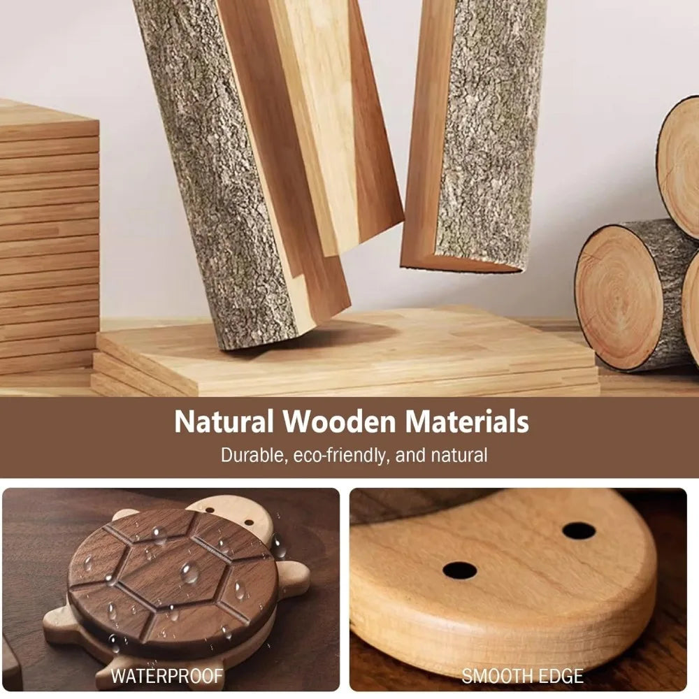 Cute Turtle Wood Tea Coaster | Bamboo Heat-Resistant Mat Drink Coaster Qme