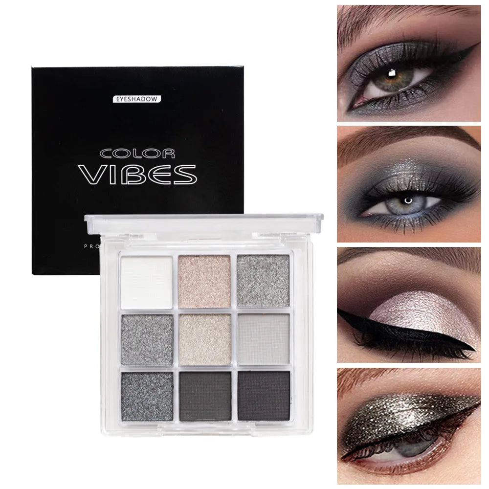 9-Color Glitter Eyeshadow Palette – Punk Smokey Cool Tones Eyeshadow Palette Qme