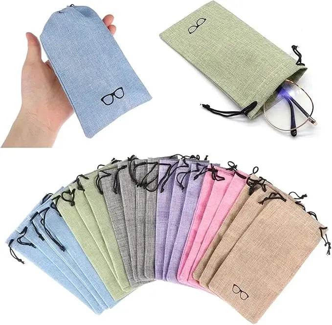 Drawstring Eyeglass Bag – Soft Linen Cloth Eyewear Pouch Eyeglass Pouch Qme