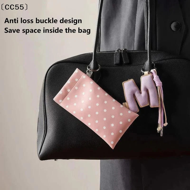Polka Dot PU Leather Glasses Case with Keyring Clip Eyeglass Case Qst
