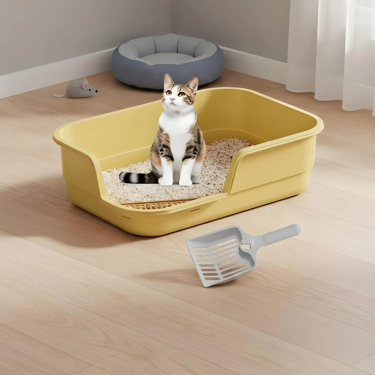 Semi-Enclosed Cat Litter Box with Scoop – Easy Clean & Odor Control Cat Litter Box Qme