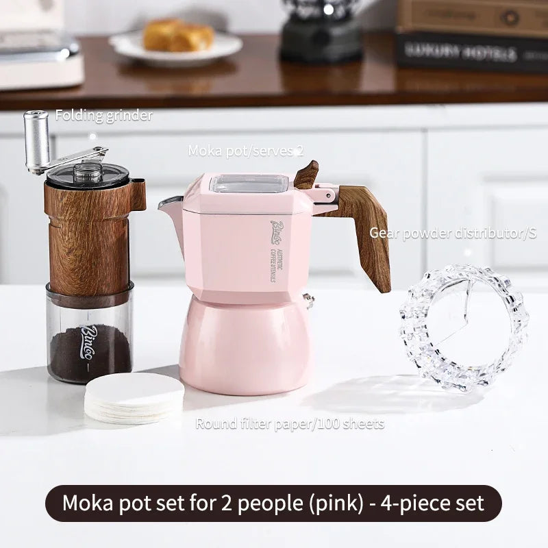 BINCOO 2-Cup Double Valve Moka Pot – Italian Espresso Maker Moka Pot Qst Pink-4pcs