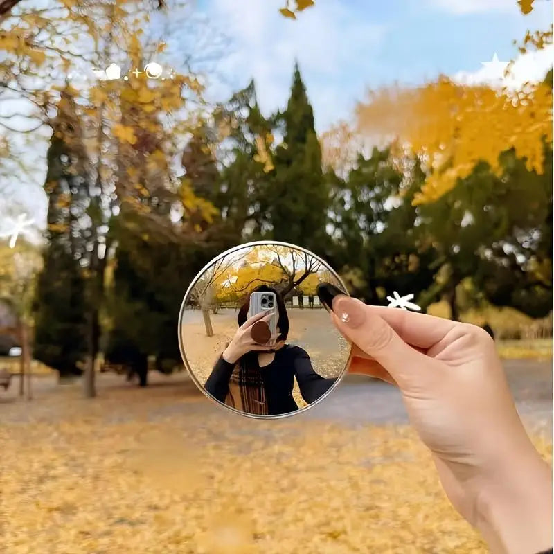 Portable Round Convex Makeup Mirror – Handheld Photo Prop Handheld Makeup Mirror Qme