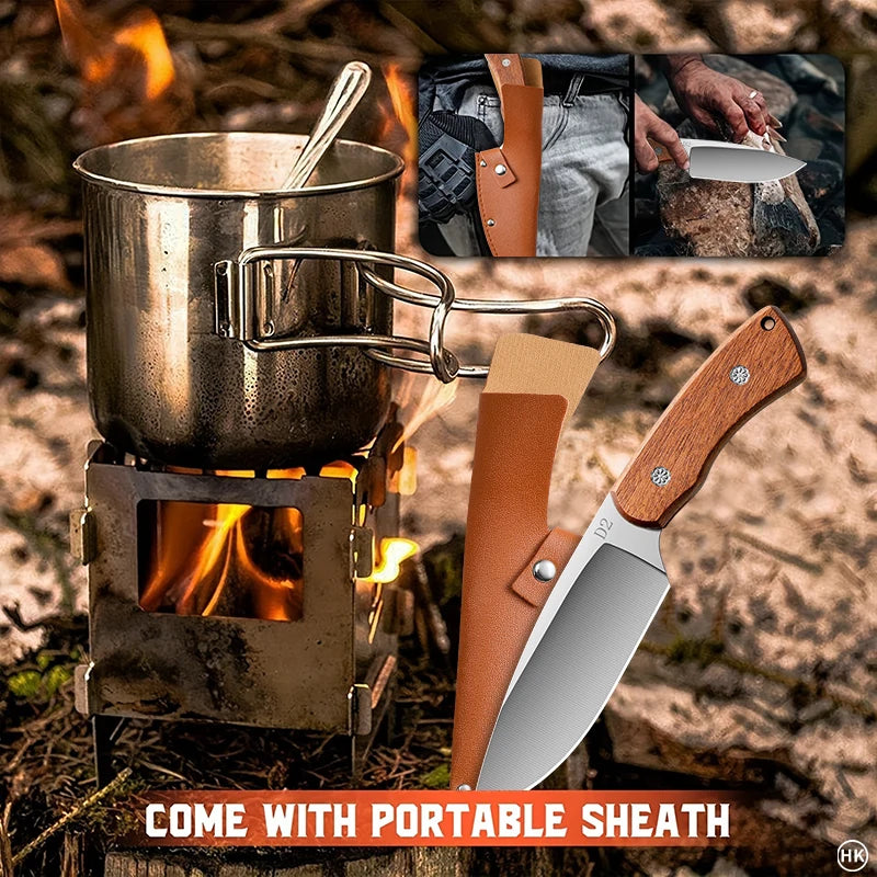 PLYS Forged Stainless Steel Camping Multi-Purpose Knife + Sheath Camping Fixed Blade Knife Qst