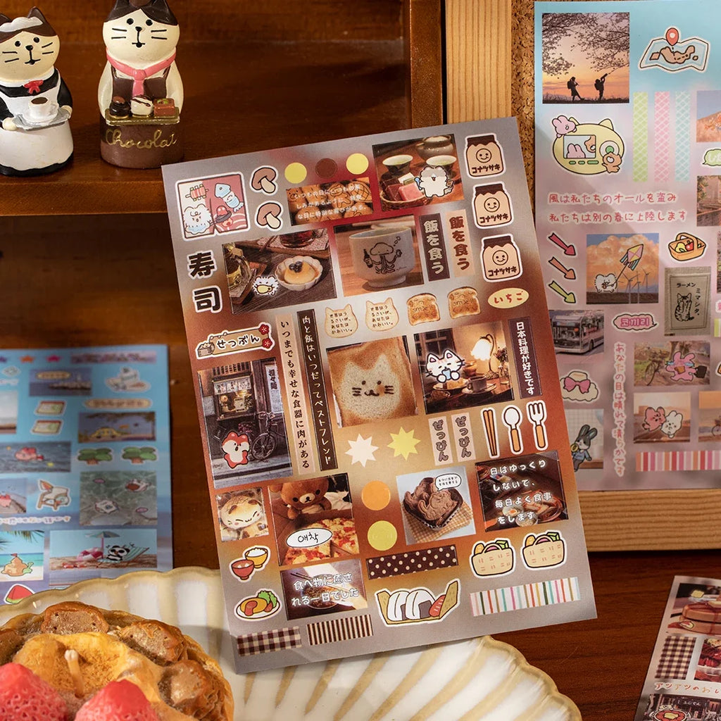 Vintage Food Street Series Sticker Book | 30 & 60 Sheets DIY Sticker Book Qme