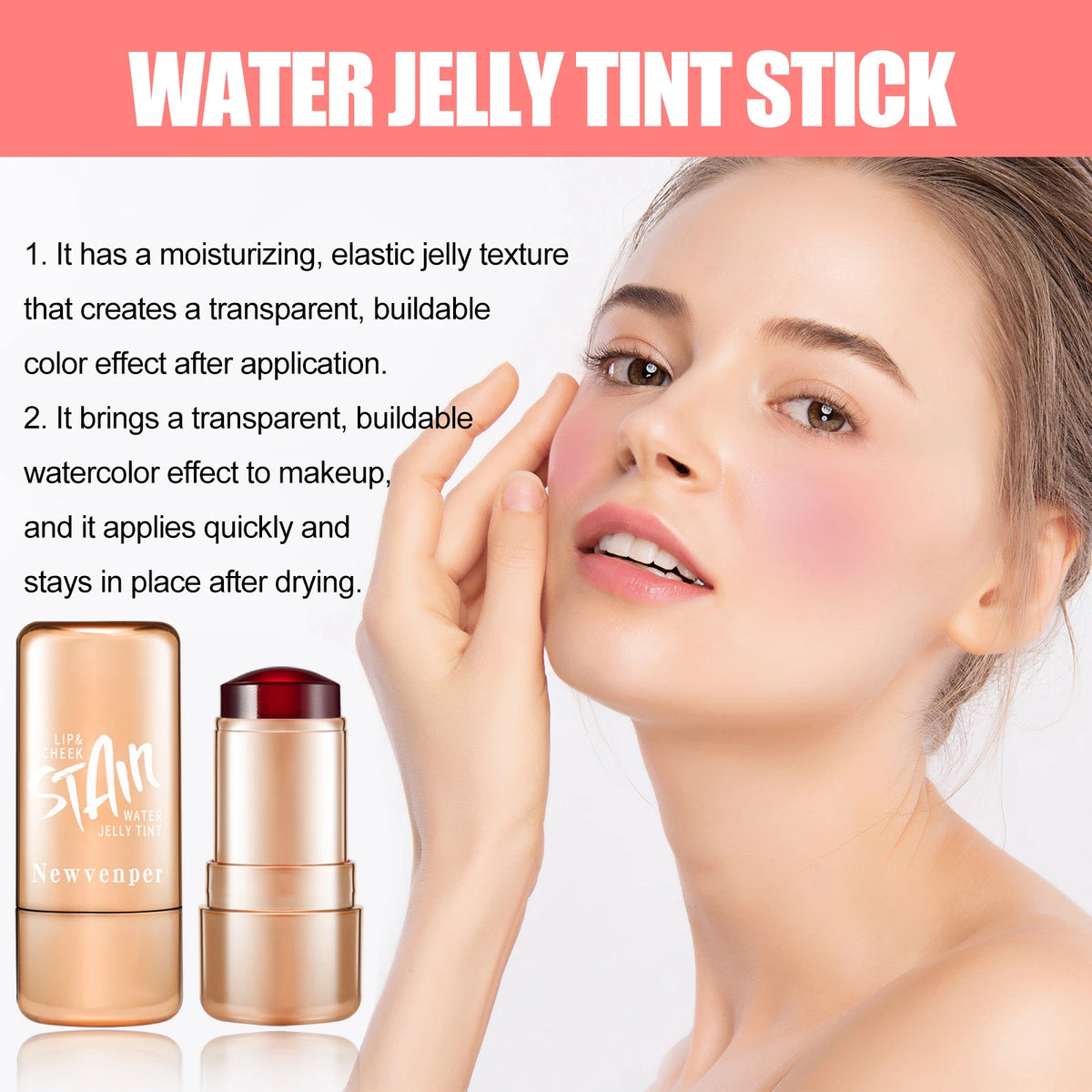 NEWVENPER Water Jelly Tint Blush Stick – Face & Lips Blush Tint Stick Qst