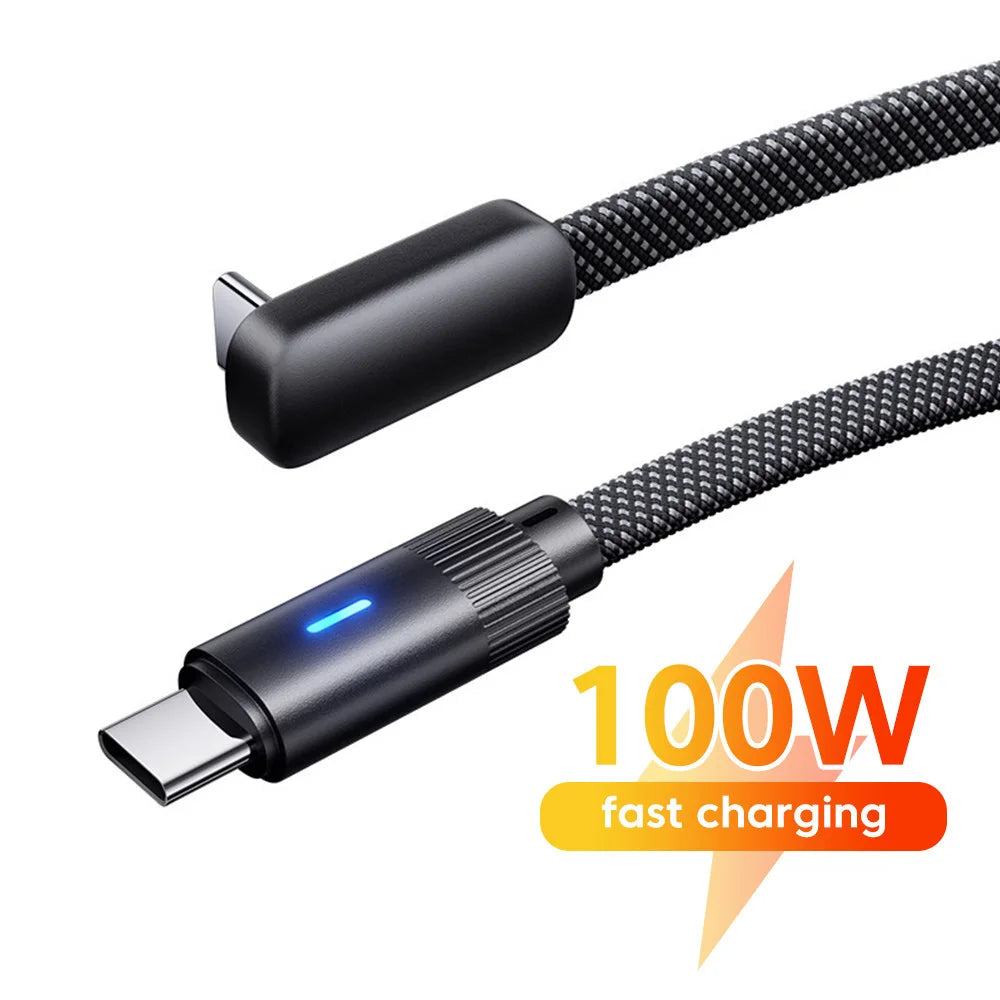 100W USB-C to USB-C 90° Braided Fast Charging Cable 6A PD USB-C Charging Cable Qme