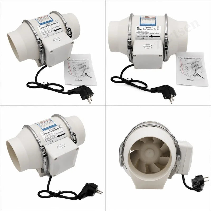 ZARTSEN 4/5/6" Quiet Mixed Flow Inline Exhaust Fan 220V Remote Inline Exhaust Fan Qst