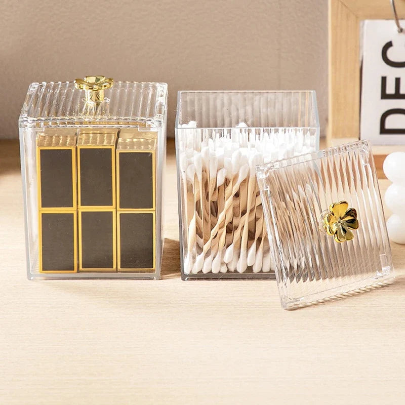 Clear Cotton Puff & Swab Storage Box – Bathroom Makeup Organizer Makeup Storage Jar Qme