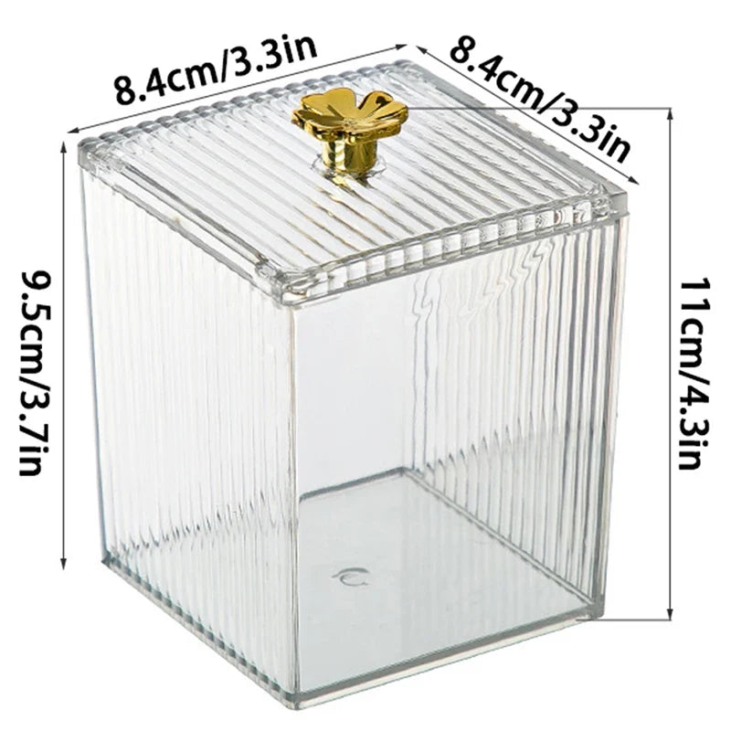 Clear Cotton Puff & Swab Storage Box – Bathroom Makeup Organizer Makeup Storage Jar Qme Transparent