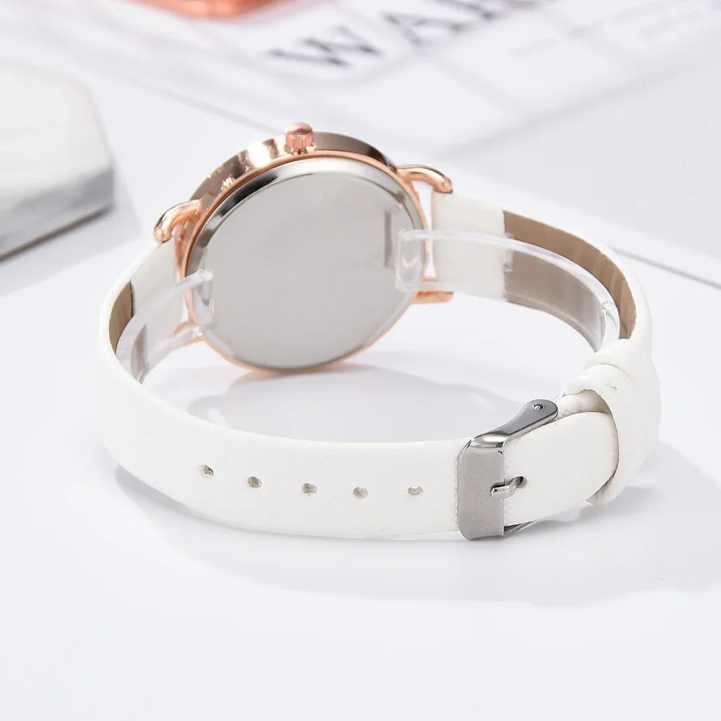 Women's Moon Phase Quartz Watch | Leather Strap Digital Dial Women's Fashion Watch Qme