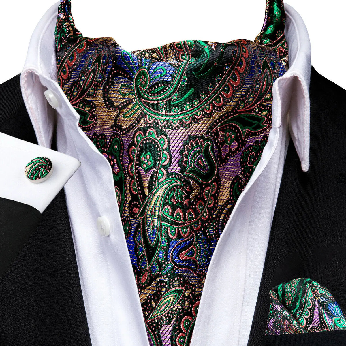 Men's Paisley Cravat Ascot Set with Cufflinks & Handkerchief Cravat Ascot Set Qme LDAS1056