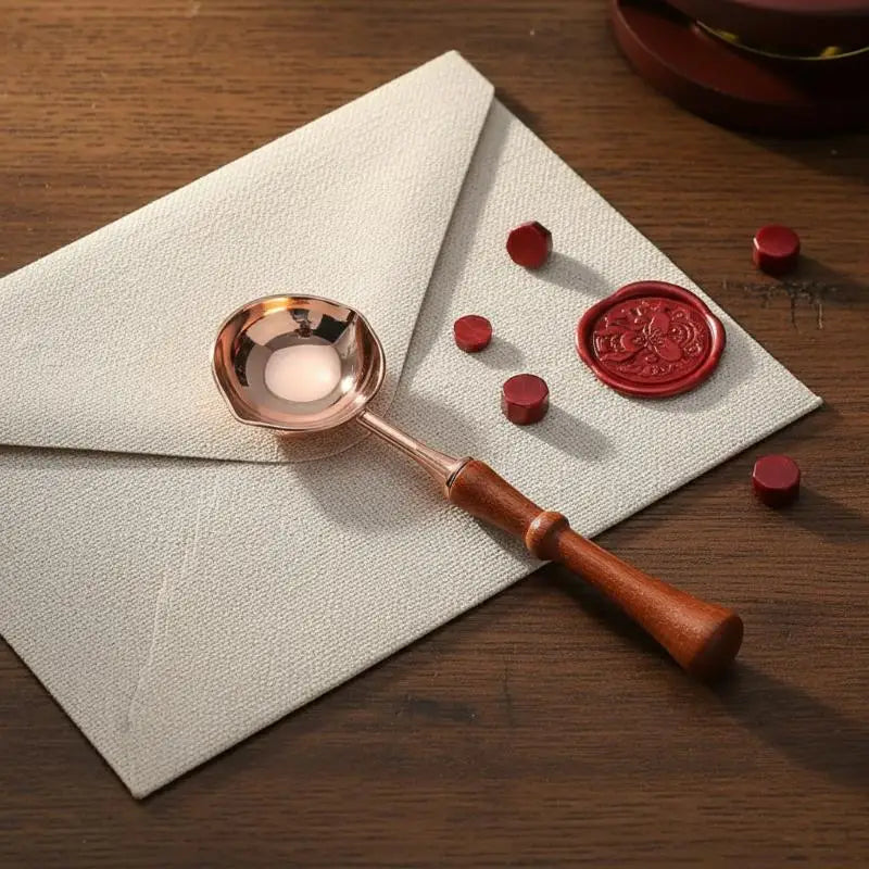 Wax Seal Melting Spoon with Wooden Handle & Dual Pour Spout Wax Seal Spoon Qme