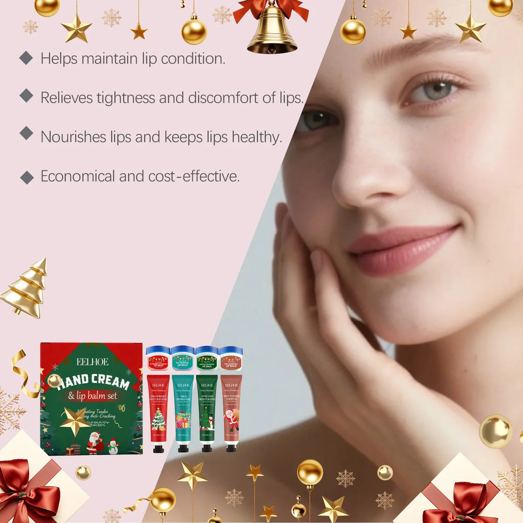 Christmas Hand Cream & Lip Balm Gift Box – Nourishing Set Holiday Beauty Gift Set Qme
