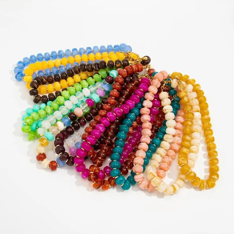 Y2K Colorful Resin Beads Chain Necklace – Trendy Women's Jewelry Beaded Chain Necklace Qme