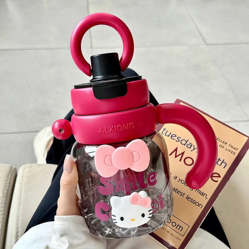 Hello Kitty Large Capacity Straw Water Cup – Girls & Students Character Straw Cup Qme