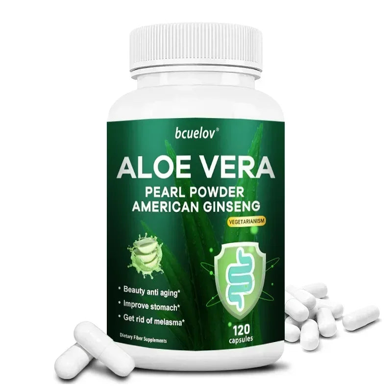 Aloe Vera Pearl Powder Capsules – Organic, Vegan, Non-GMO Herbal Supplement Qst 120 count-1 bottle