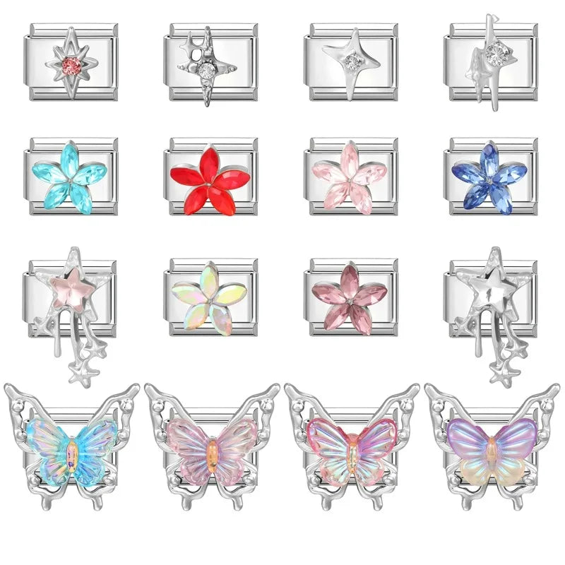 Zircon Italian Charm Links – Flower Butterfly Star Tassel, 16 Colors Italian Charm Links Qme